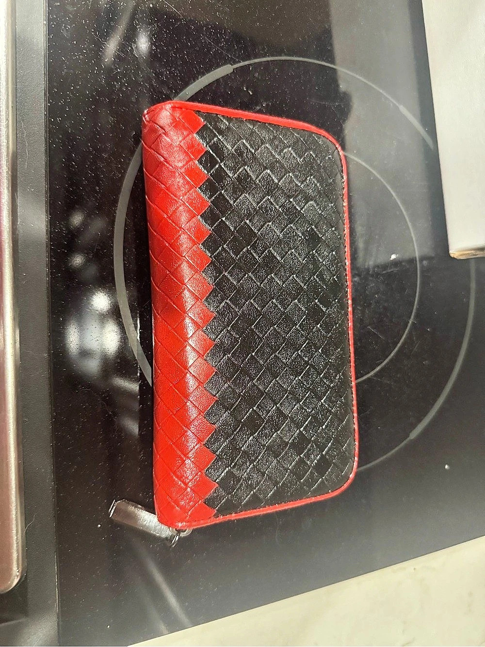Bottega Veneta Zip Around Wallet in Red & Black Very Good